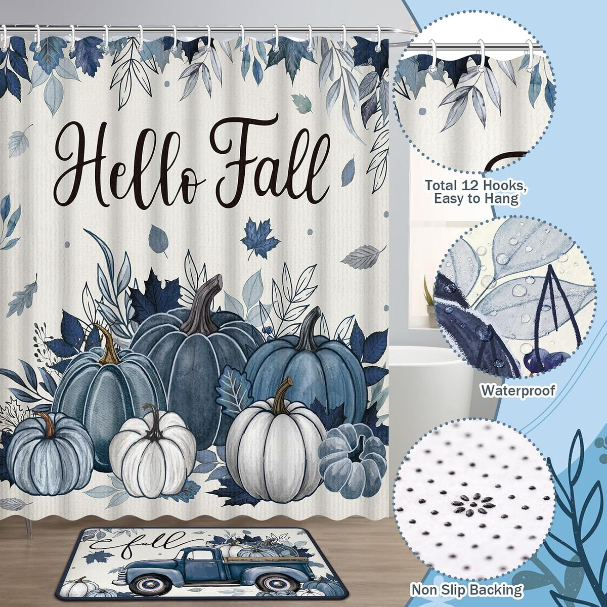 ππ Harvest Blues β 8-Piece Pumpkin Bathroom DΓ©cor Set for Fall ππ