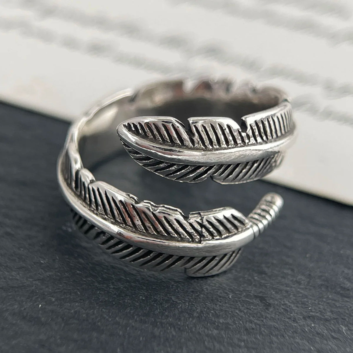 925 Sterling Silver Feather Ring – Unisex Vintage Open Statement Ring 🪶✨