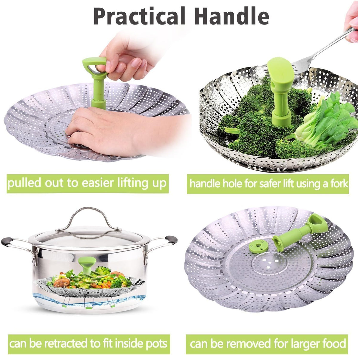 π₯¦β¨ Steam & Savor β Stainless Steel Expandable Vegetable Steamer Basket with Extendable Handle π²π