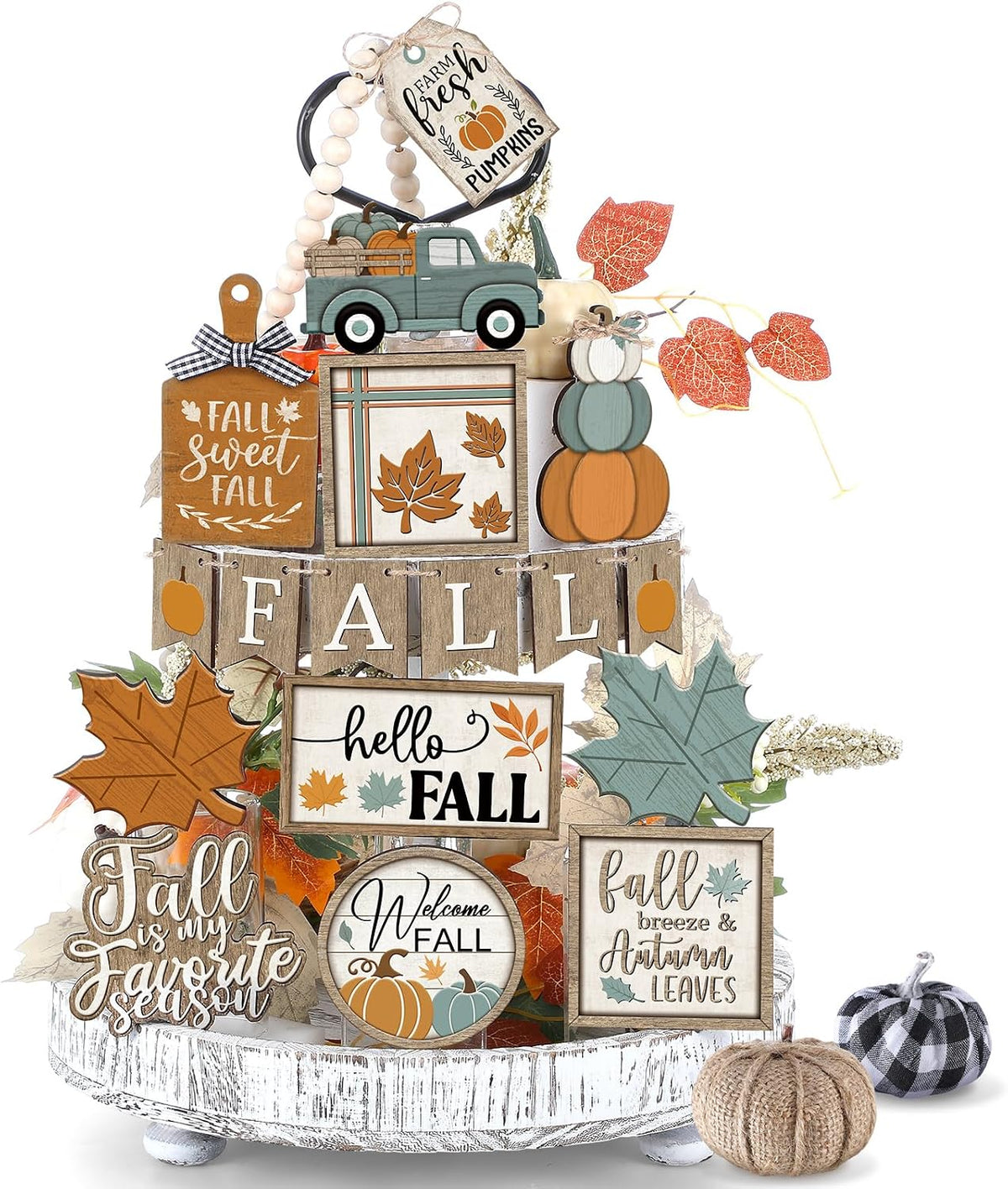 🍂🏡 Hello, Fall! – 21-Piece Autumn Tiered Tray & Table Décor Set 🎃✨