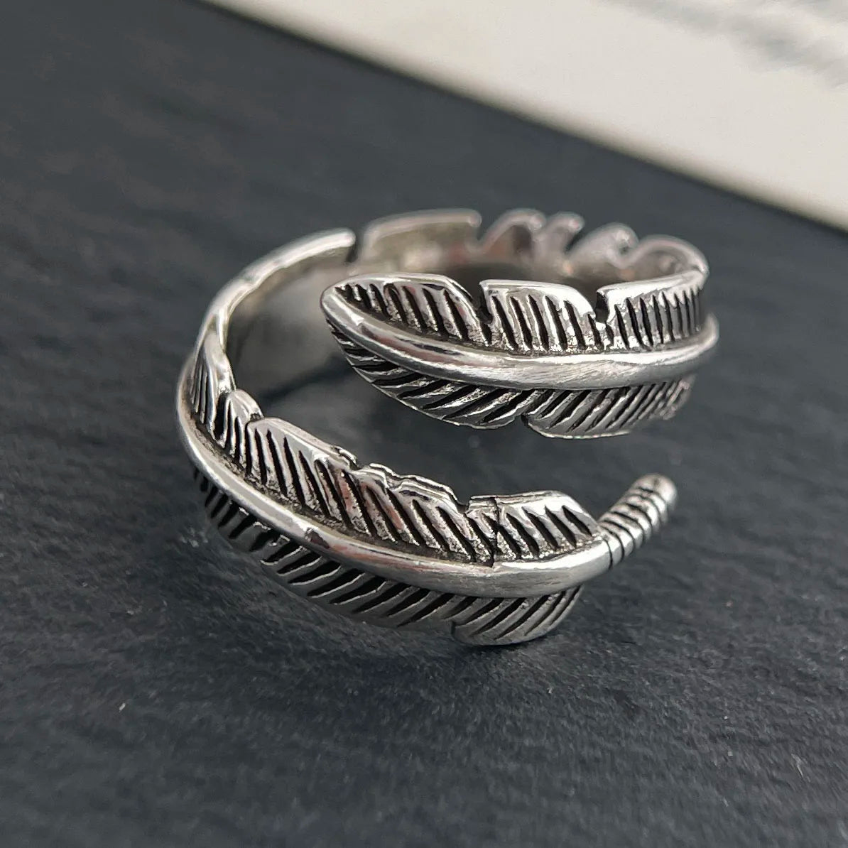 925 Sterling Silver Feather Ring – Unisex Vintage Open Statement Ring 🪶✨