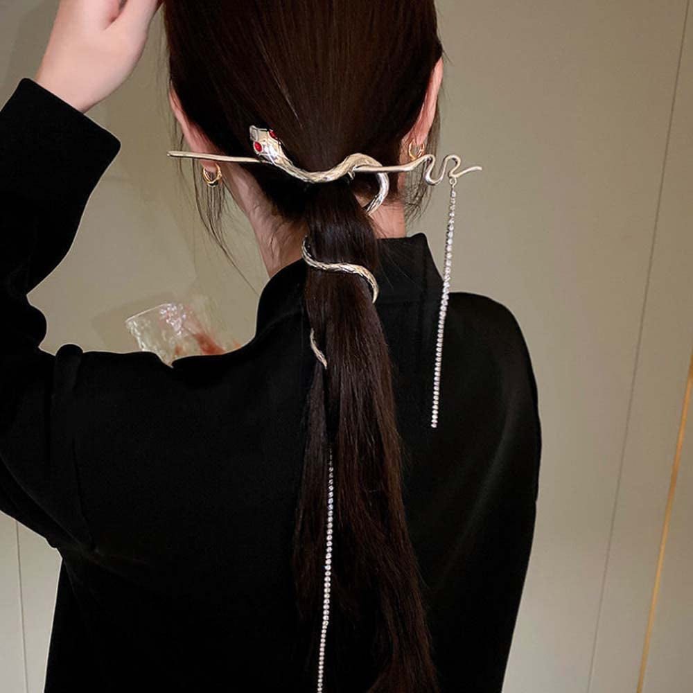 Snake Hairpin – Vintage Metal Hair Stick with Tassel Detail