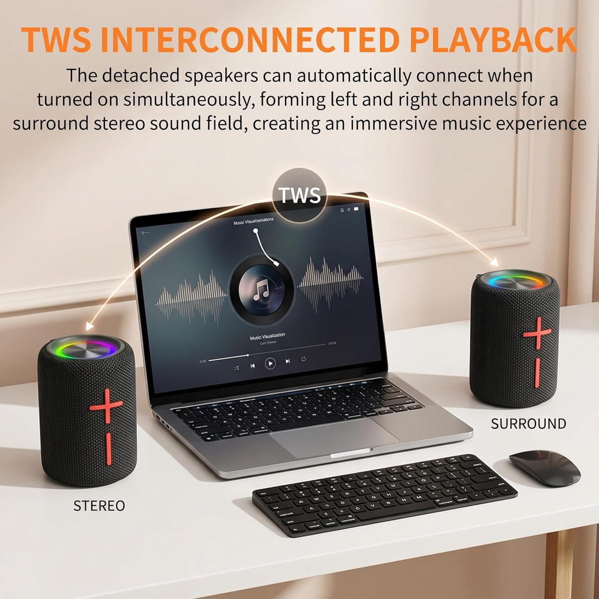 Elevate Your Audio Experience with the 2-in-1 Magnetic Splittable Bluetooth Speaker - Waterproof, 20W Stereo Sound, and 24-Hour Playtime for Home, Outdoor Adventures, and Travel!
