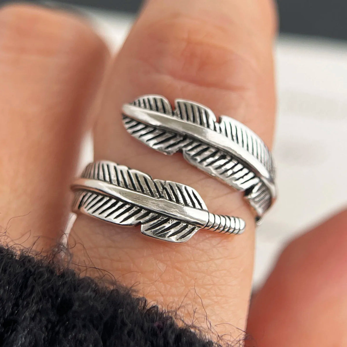 925 Sterling Silver Feather Ring – Unisex Vintage Open Statement Ring 🪶✨