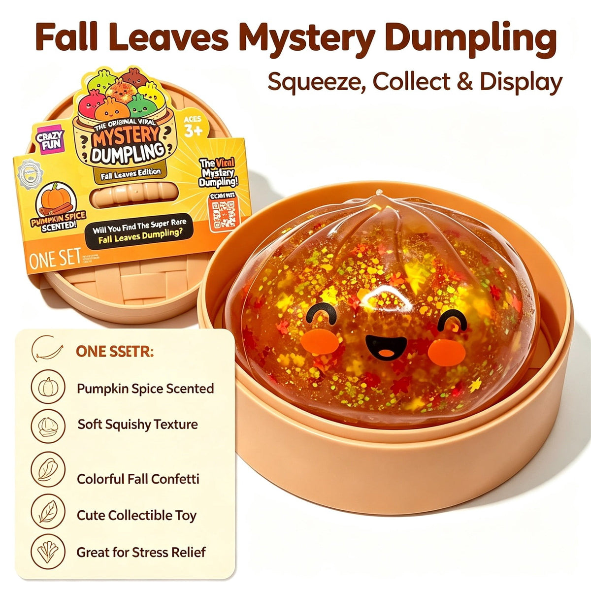 🍂 RMS Giant Glitter Dumpling – Fall Leaves Edition | Mystery Squishy with Rare Leaf-Filled Surprise