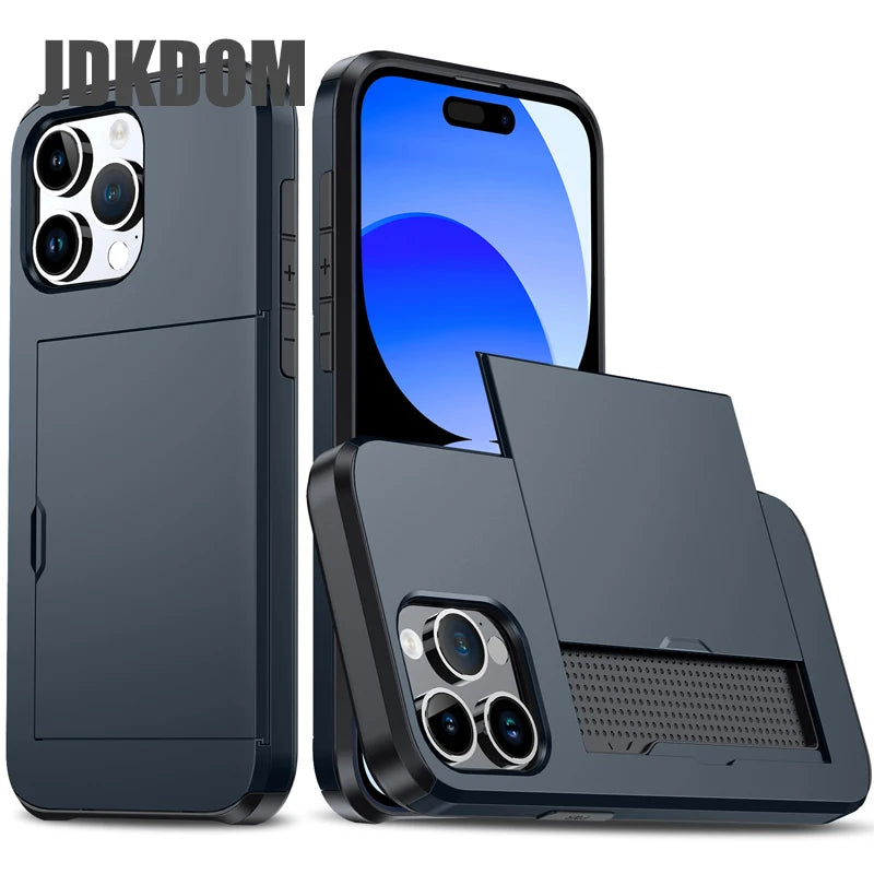📱✨ Phone, Cards, Done! – iPhone Wallet Case with Hidden Slide-Out Card Holder 💳🖤
