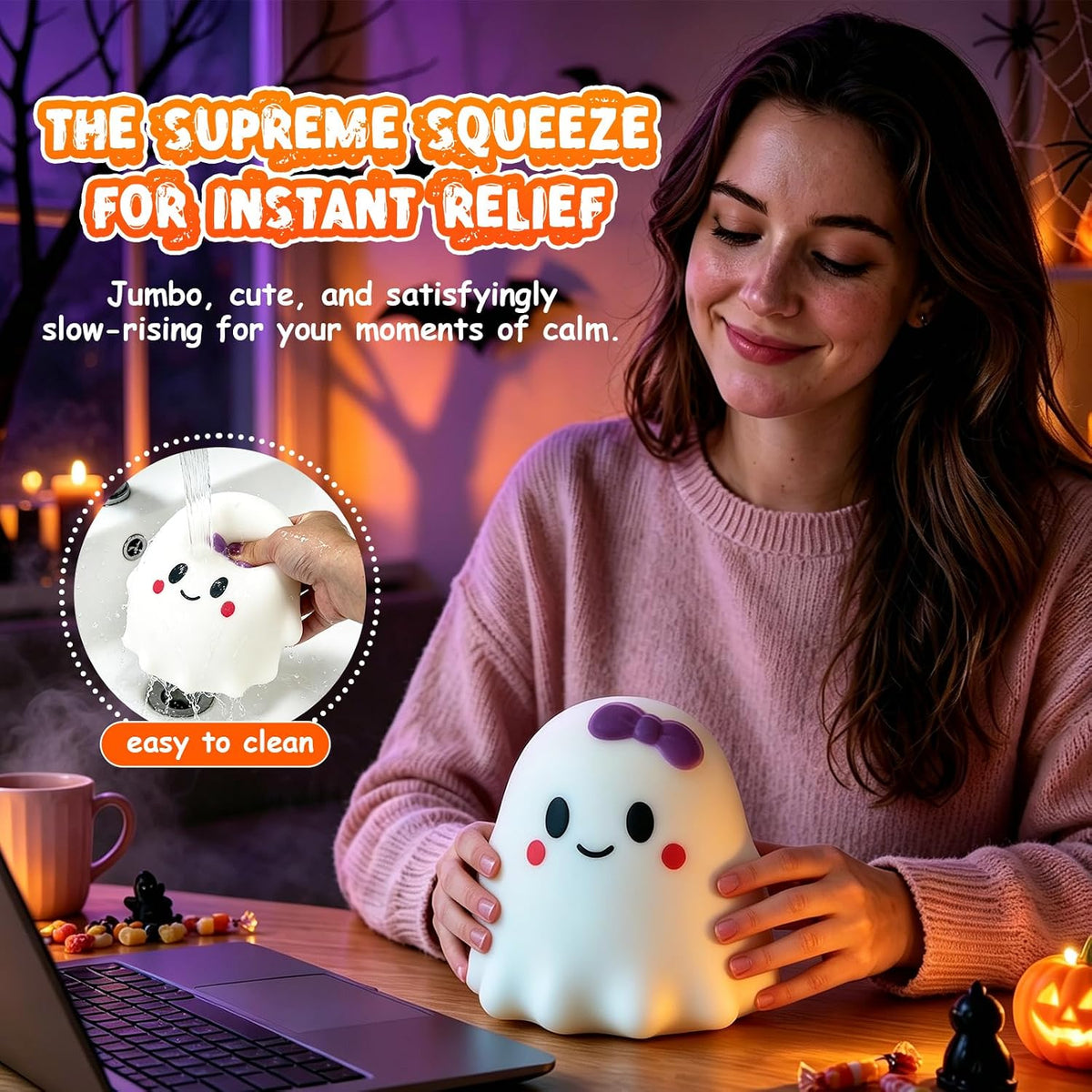Ghost Squishy – Large Halloween Stress Relief & Fidget Toy 👻✨