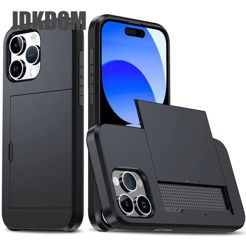 📱✨ Phone, Cards, Done! – iPhone Wallet Case with Hidden Slide-Out Card Holder 💳🖤