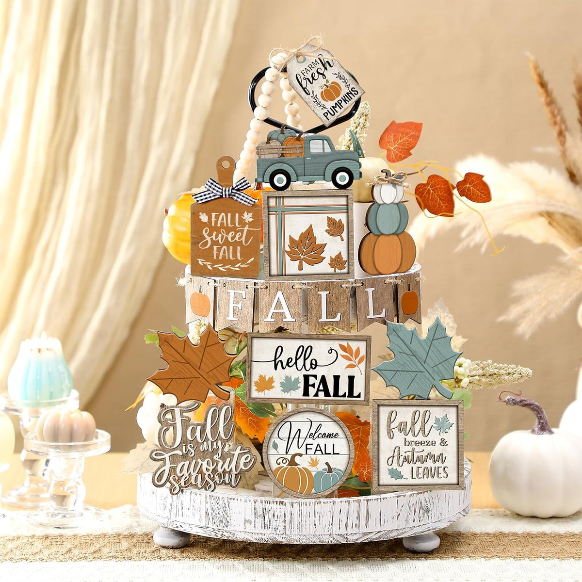 🍂🏡 Hello, Fall! – 21-Piece Autumn Tiered Tray & Table Décor Set 🎃✨