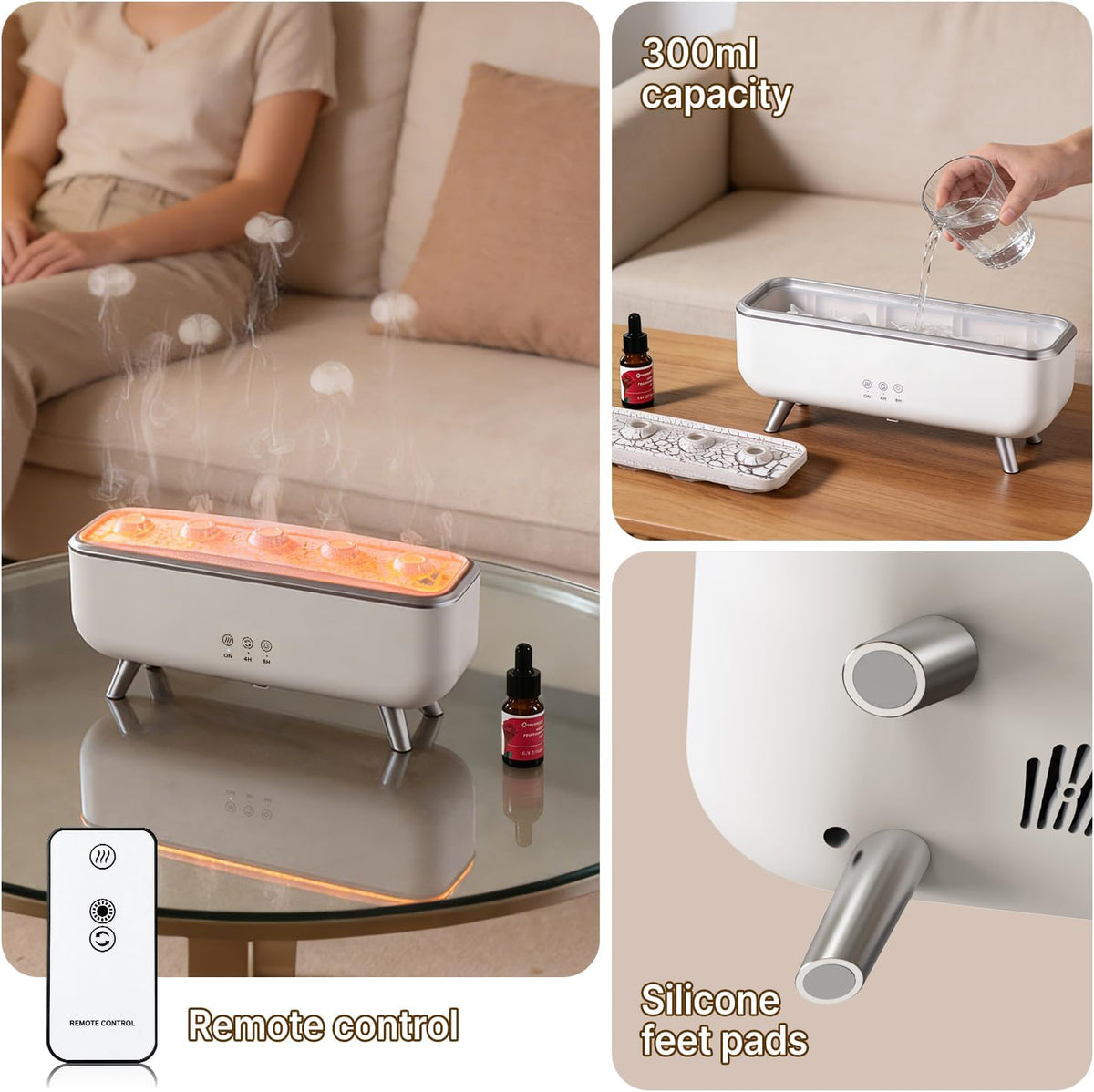 Transform Your Space with the Jellyfish Diffuser Humidifier - 300ML Ultrasonic Aromatherapy Essential Oil Diffuser with Colorful Lighting, Remote Control & 10-Hour Runtime for Large Rooms