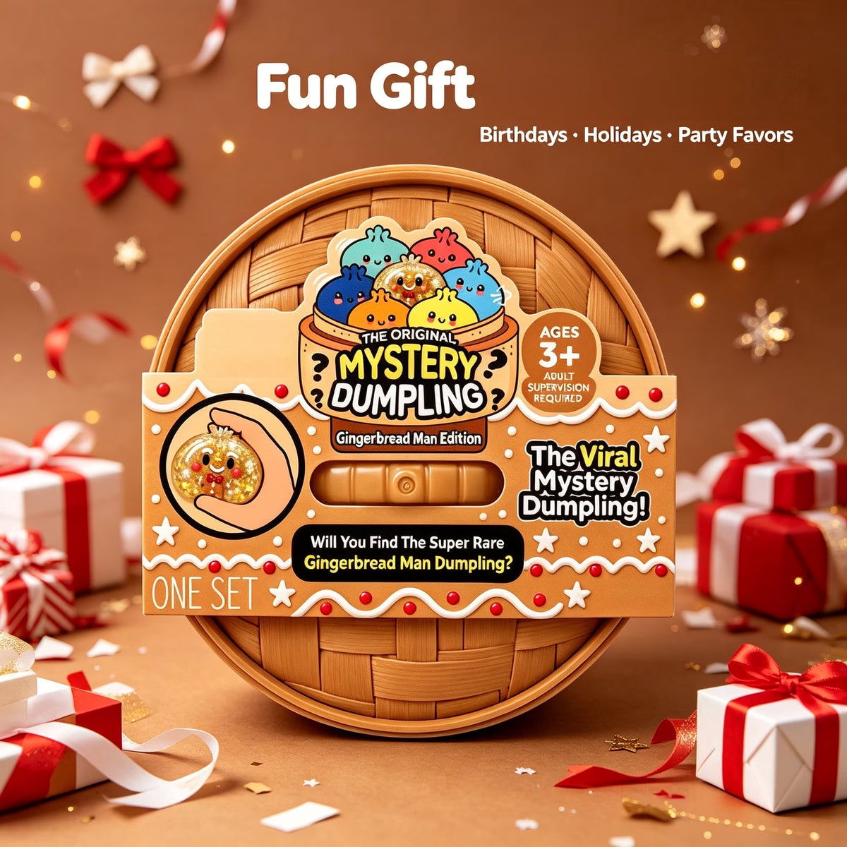 🎄 Giant Glitter Rainbow Dumpling Squishy – Gingerbread Man Edition | Mystery Christmas Bao Bun Fidget Toy