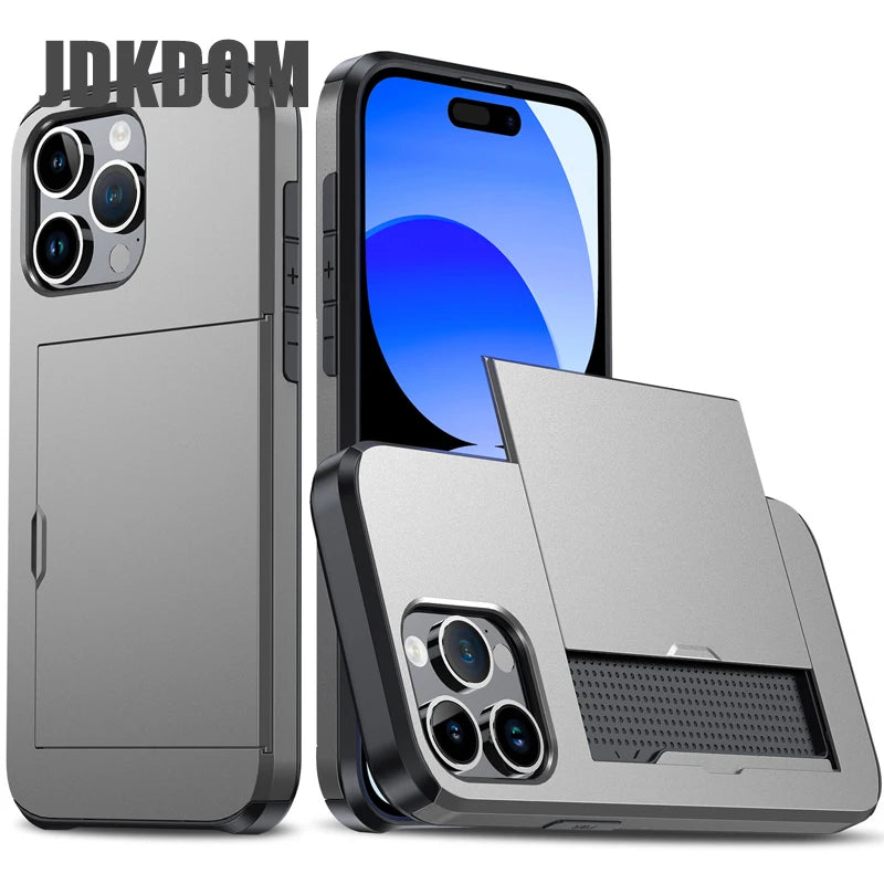 📱✨ Phone, Cards, Done! – iPhone Wallet Case with Hidden Slide-Out Card Holder 💳🖤
