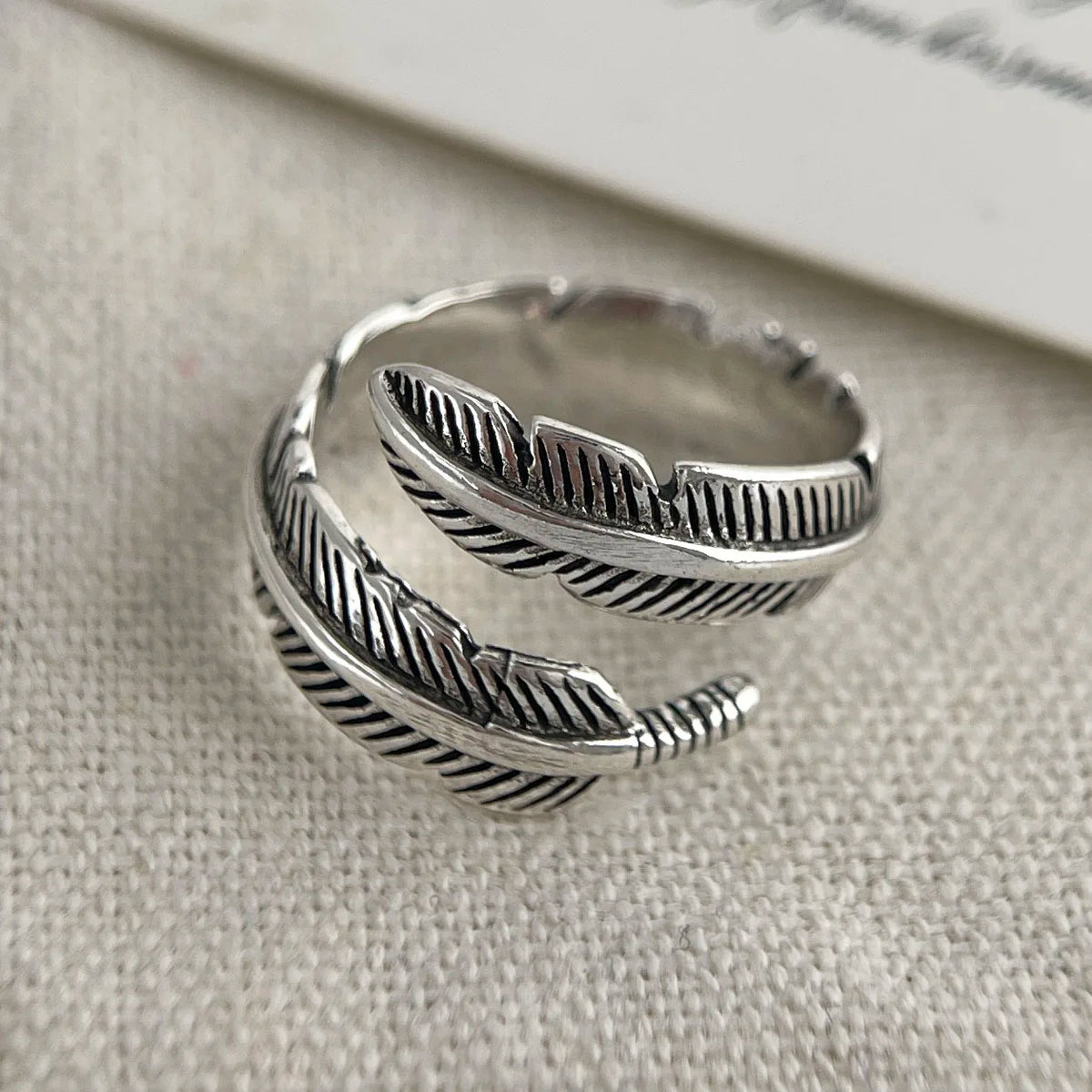 925 Sterling Silver Feather Ring – Unisex Vintage Open Statement Ring 🪶✨