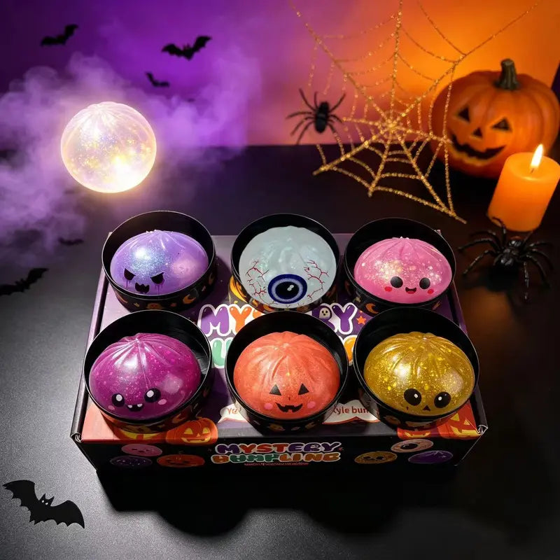 Halloween Cute Scary Ghost Maruko Mochi Squishy Toy Set - Soft Stretchy Squeeze Stress Relief Fidget Toys, Mini Portable Kids Sensory Item, Party Treat Bag Filler & Quirky Whimsical Gifts