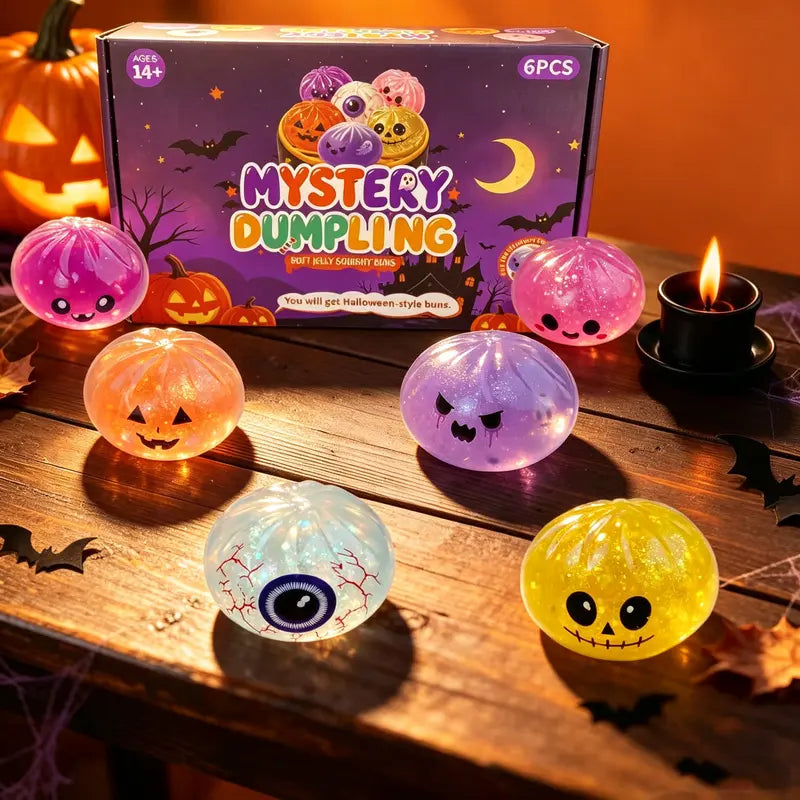 Halloween Cute Scary Ghost Maruko Mochi Squishy Toy Set - Soft Stretchy Squeeze Stress Relief Fidget Toys, Mini Portable Kids Sensory Item, Party Treat Bag Filler & Quirky Whimsical Gifts