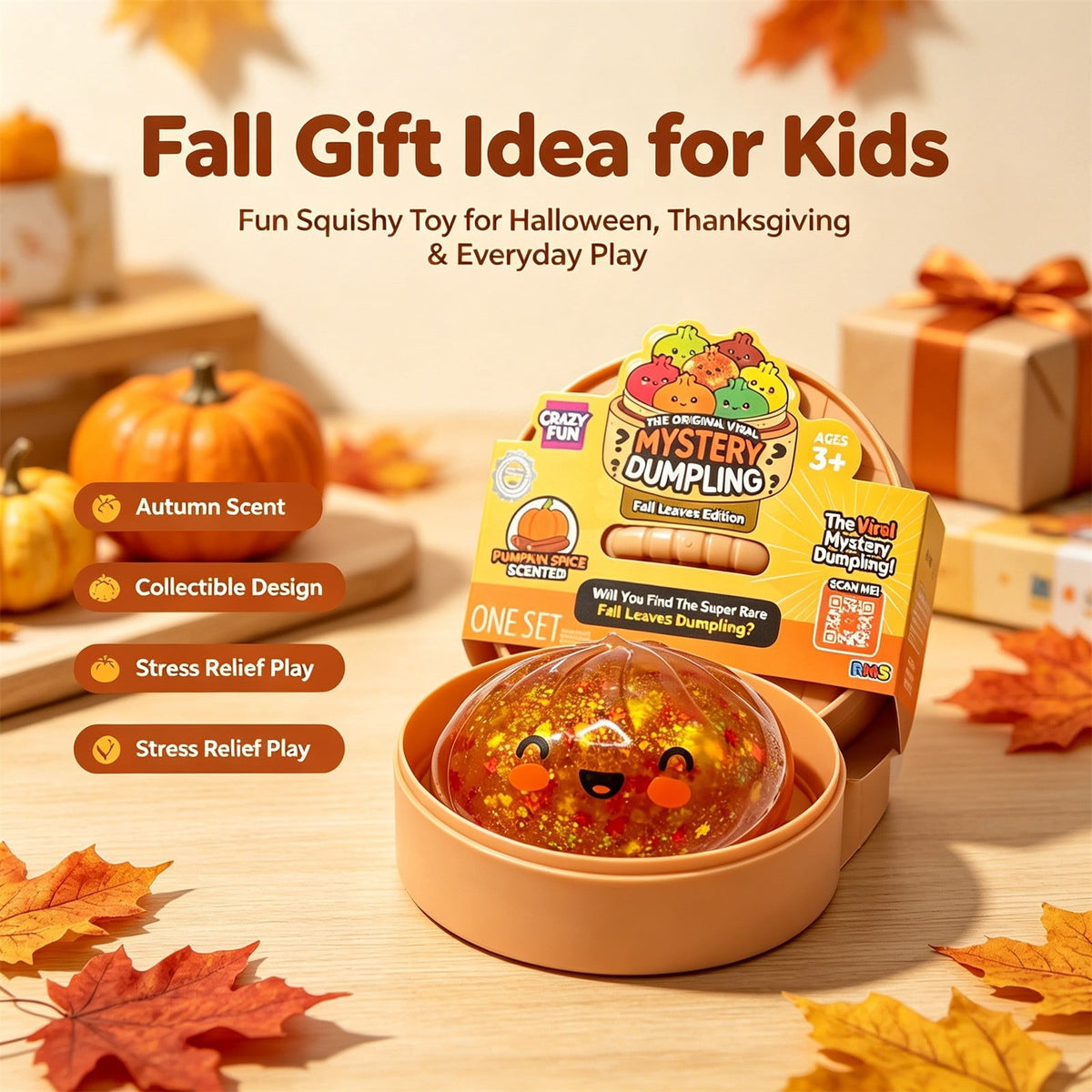 🍂 RMS Giant Glitter Dumpling – Fall Leaves Edition | Mystery Squishy with Rare Leaf-Filled Surprise