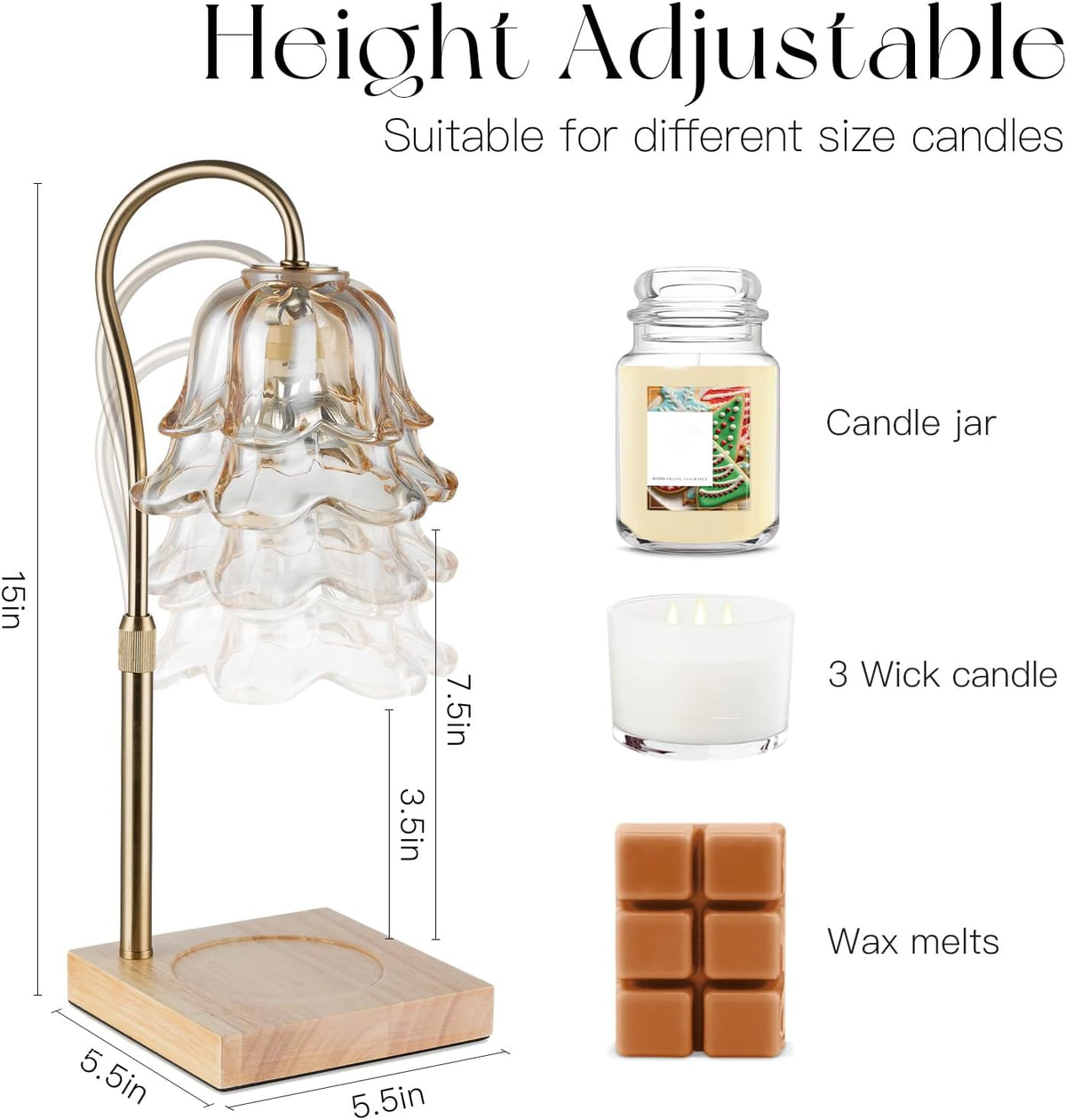 🌸 Gold Flower Candle Warmer Lamp – Elegant Glass Shade with Timer