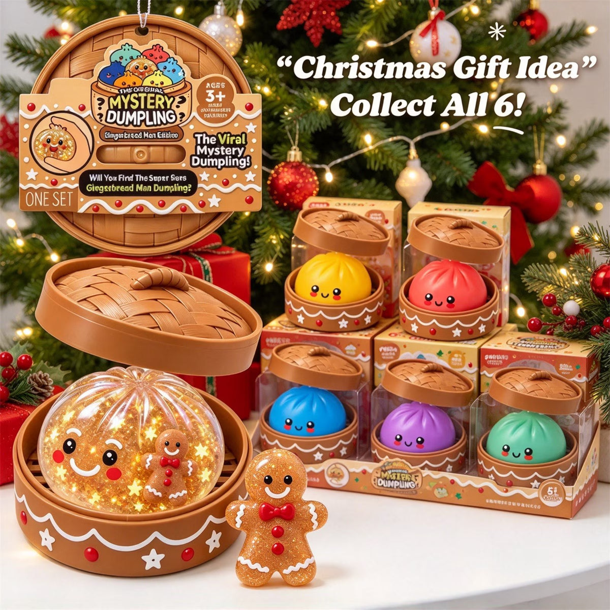 🎄 Giant Glitter Rainbow Dumpling Squishy – Gingerbread Man Edition | Mystery Christmas Bao Bun Fidget Toy
