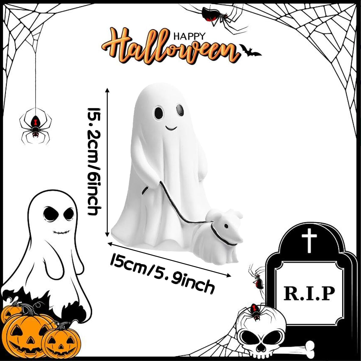 👻🐶 Ghost Dog Halloween Figurine – Spooky-Cute Resin Decor for Home & Garden