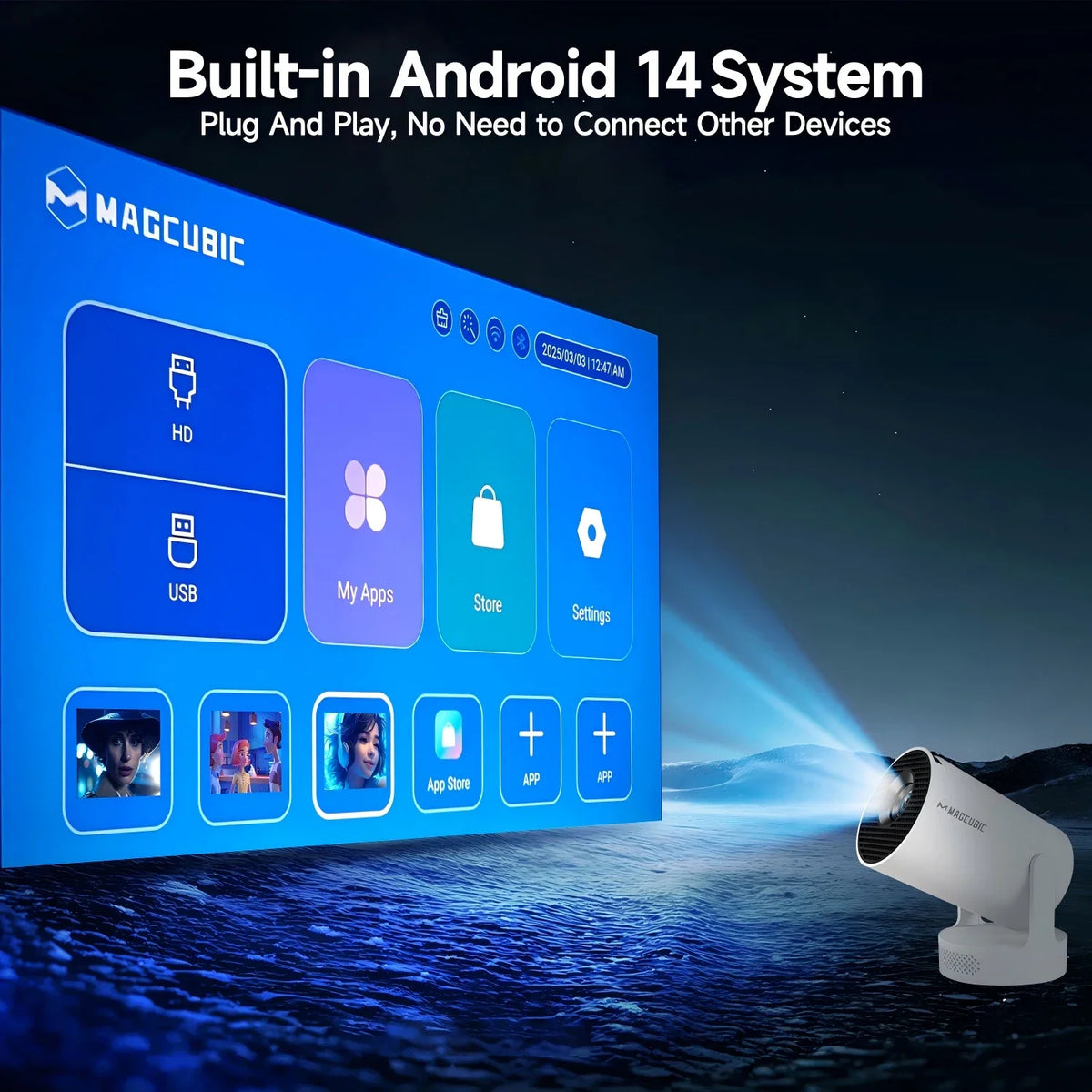 Magcubic 8K Wifi6 Projector 290ANSI Android 14 Dual WIFI Allwinner H726 BT5.4 1280*720P Home Cinema Outdoor Portable HY300 Pro +
