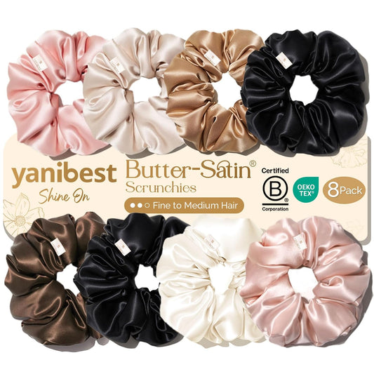 🎀✨ Silky Chic – 8-Piece Satin Scrunchie Set for Effortless, Elegant Hairstyles 💕💫