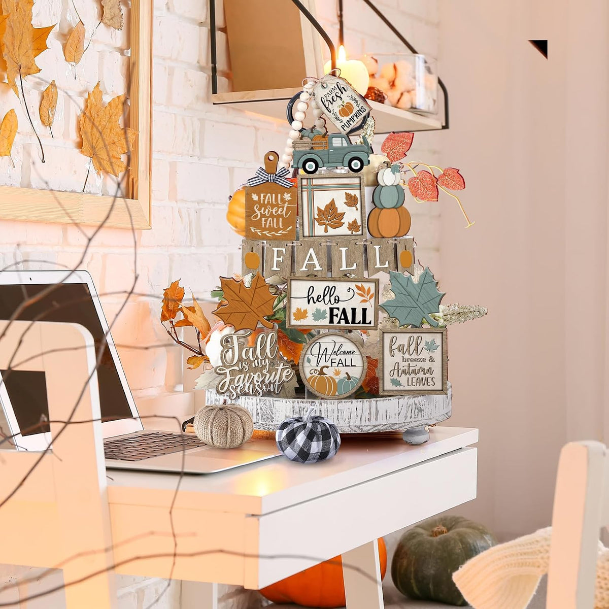 🍂🏡 Hello, Fall! – 21-Piece Autumn Tiered Tray & Table Décor Set 🎃✨