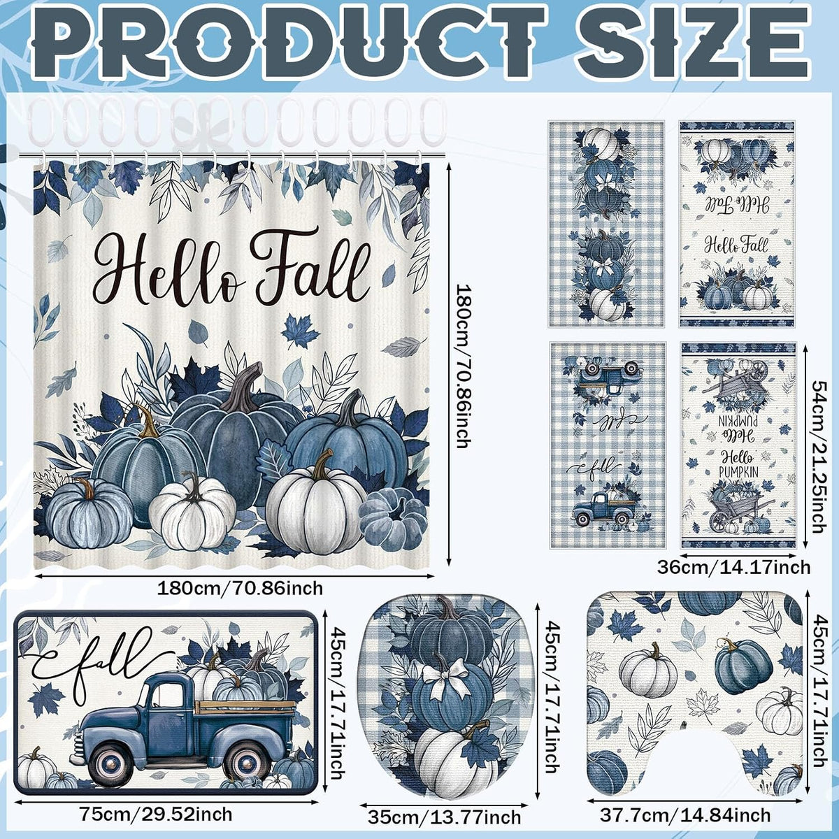 🎃💙 Harvest Blues – 8-Piece Pumpkin Bathroom Décor Set for Fall 🍂🛁