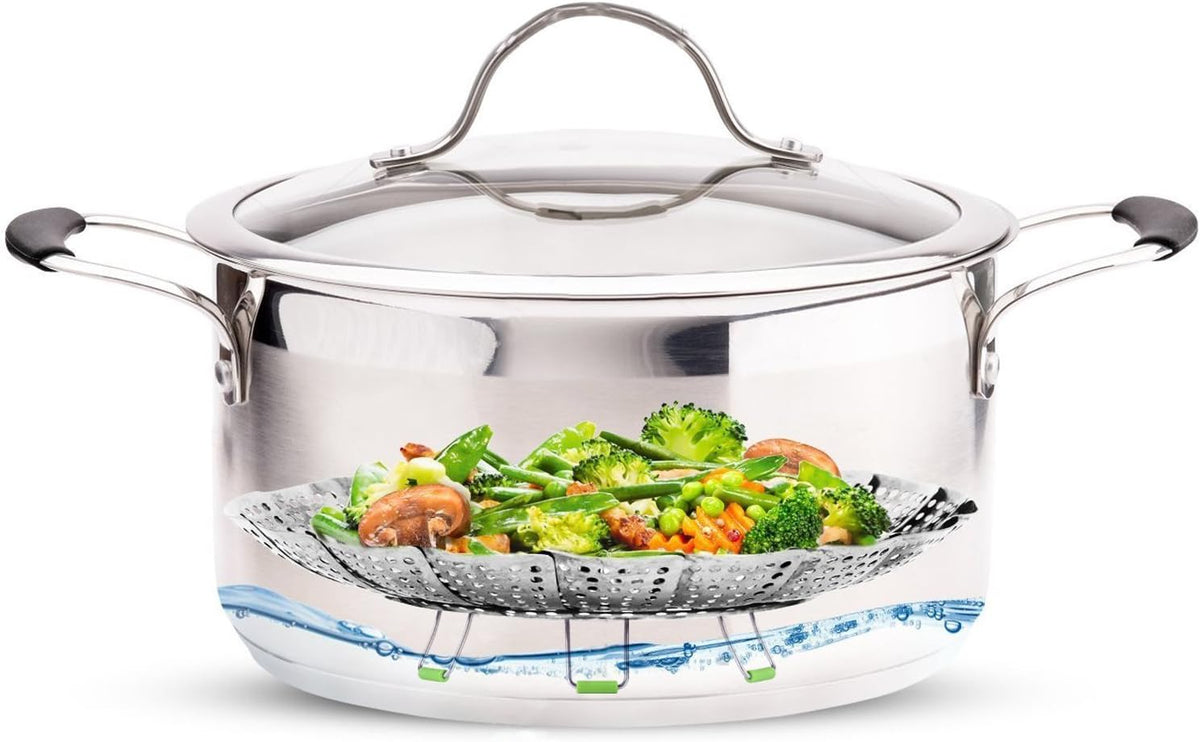 🥦✨ Steam & Savor – Stainless Steel Expandable Vegetable Steamer Basket with Extendable Handle 🍲💚