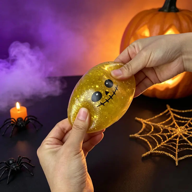 Halloween Cute Scary Ghost Maruko Mochi Squishy Toy Set - Soft Stretchy Squeeze Stress Relief Fidget Toys, Mini Portable Kids Sensory Item, Party Treat Bag Filler & Quirky Whimsical Gifts