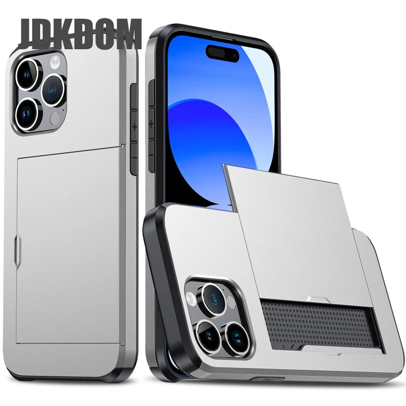 📱✨ Phone, Cards, Done! – iPhone Wallet Case with Hidden Slide-Out Card Holder 💳🖤