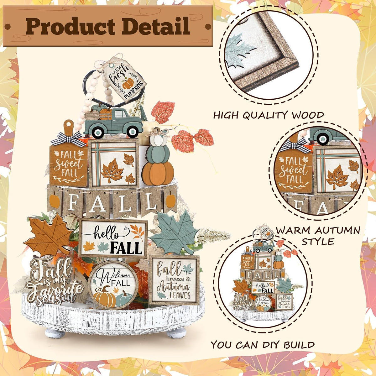 🍂🏡 Hello, Fall! – 21-Piece Autumn Tiered Tray & Table Décor Set 🎃✨