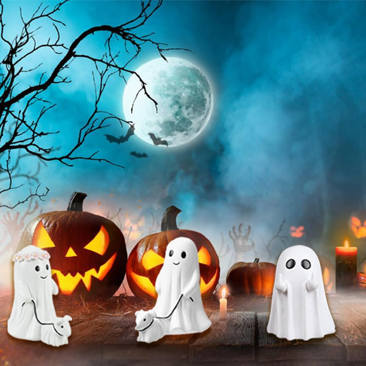👻🐶 Ghost Dog Halloween Figurine – Spooky-Cute Resin Decor for Home & Garden
