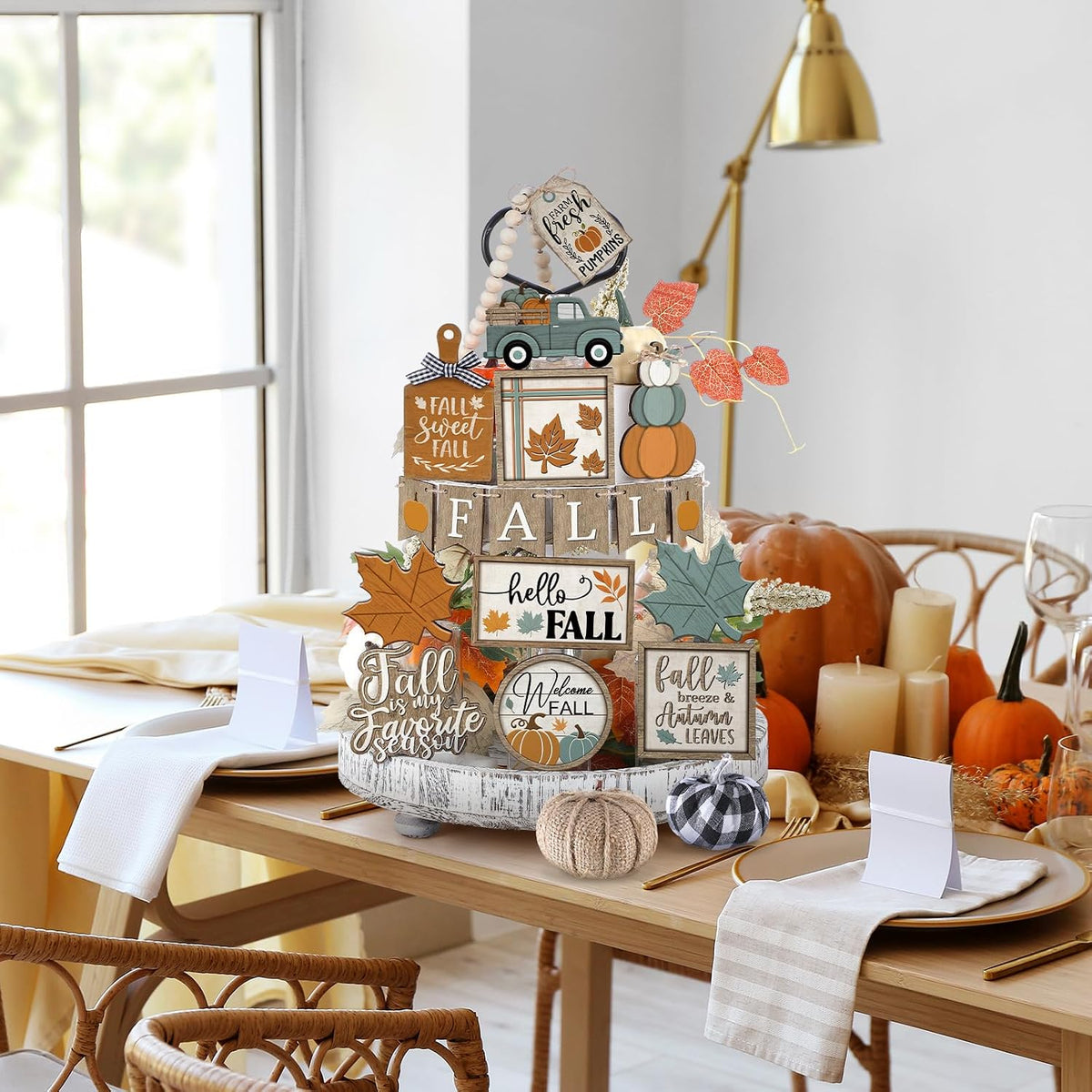 🍂🏡 Hello, Fall! – 21-Piece Autumn Tiered Tray & Table Décor Set 🎃✨
