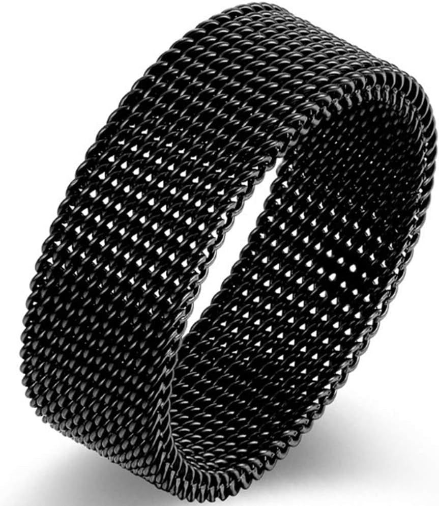 Men’s Modern Mesh Wedding Band – 8mm Stainless Steel Ring with Sleek, Rugged Style 🖤