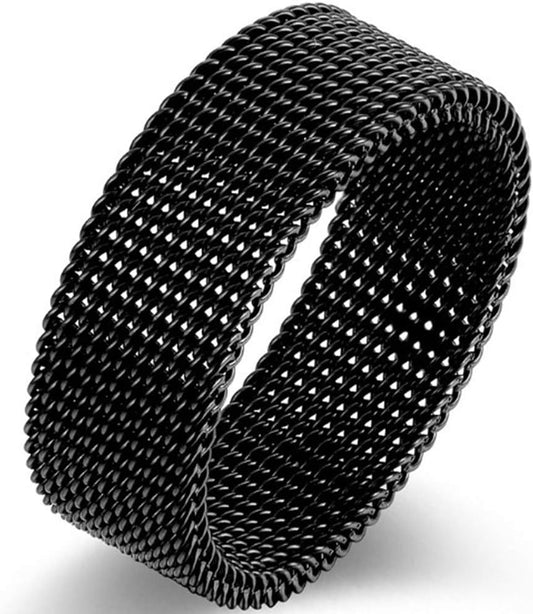 Men’s Modern Mesh Wedding Band – 8mm Stainless Steel Ring with Sleek, Rugged Style 🖤
