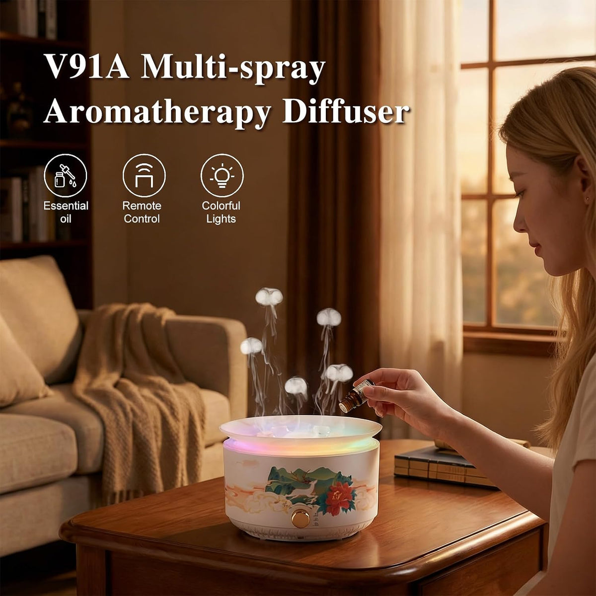 🪼✨ Jellyfish Glow – 360ml Ultrasonic Essential Oil Diffuser with 7-Color Lights & Remote Control 🤍🌈